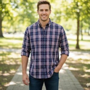 Eddie Bauer | Men's Long Sleeve Button Down Plaid Flannel Chore Shirt Heavy L